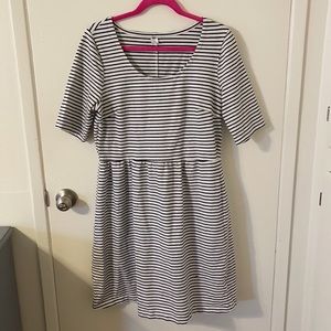 3/4 Sleeve Striped Stretchy Skater Dress